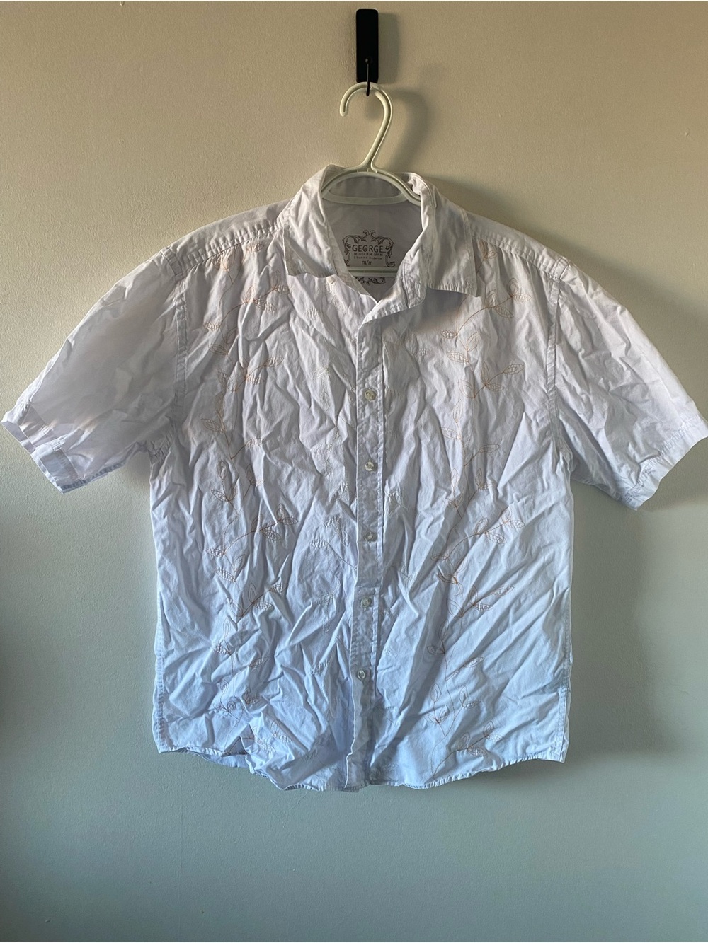 George White Short-Sleeve Embroidered Button-Down Shirt